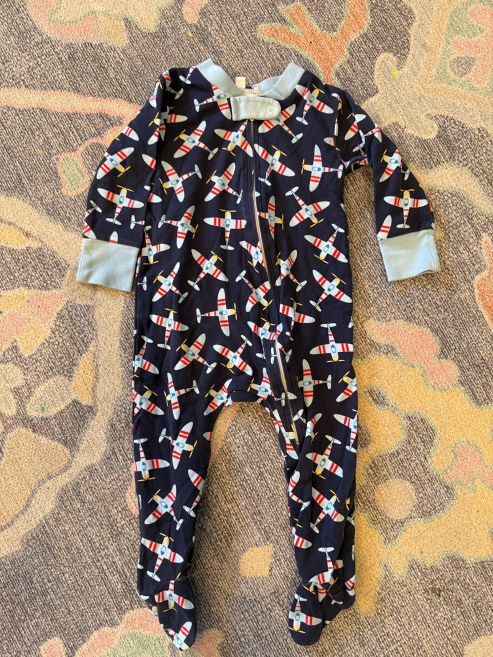 Navy Airplane Print Footed One-Piece for Kids
